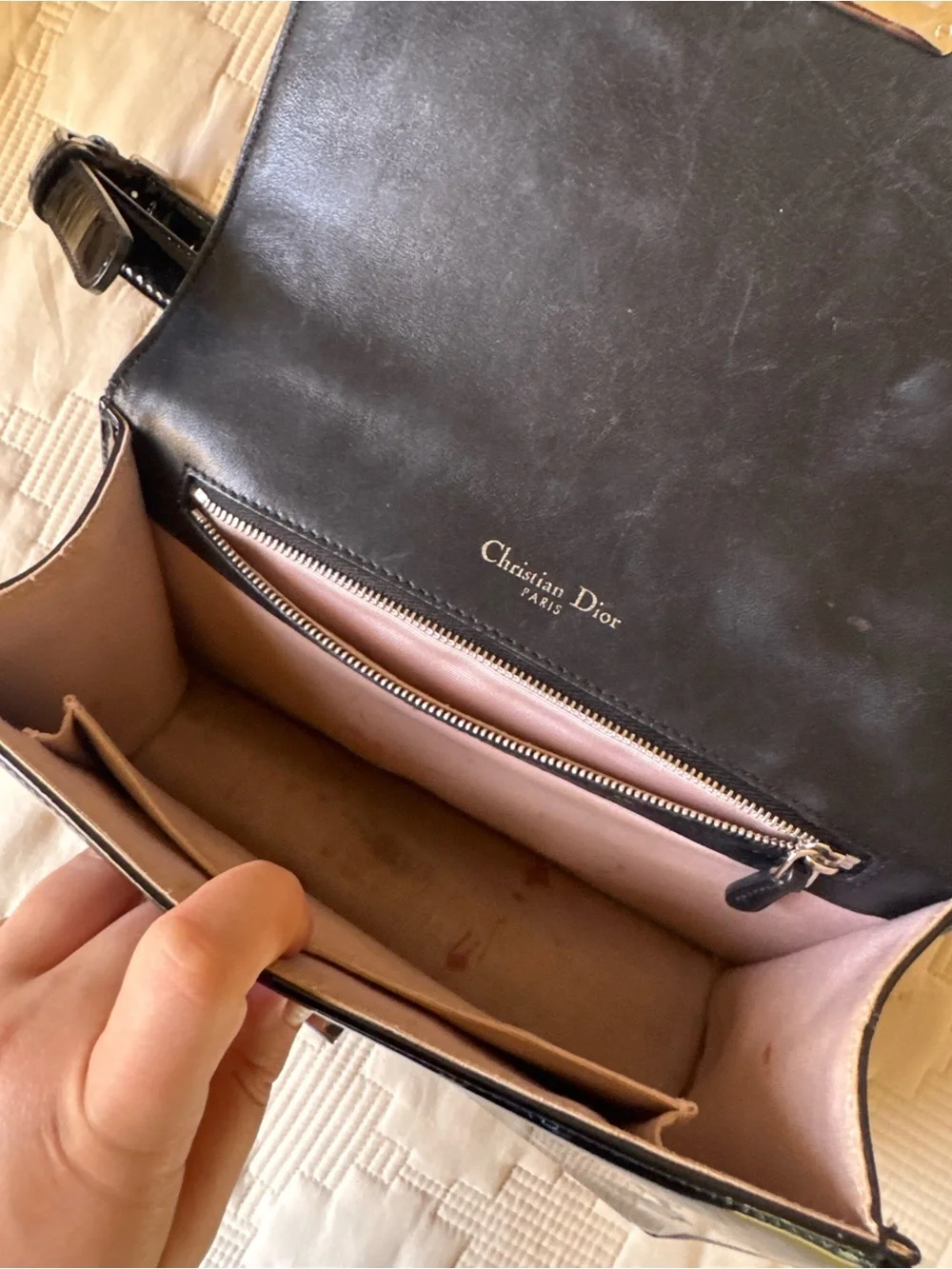 Dior Black Patent Leather Shoulder Bag with Silver Chain - Diorama bag